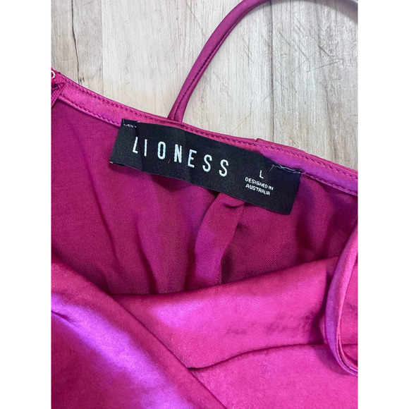 LIONESS walk the line pink midi satin slip dress Barbie side slit - Picture 6 of 10